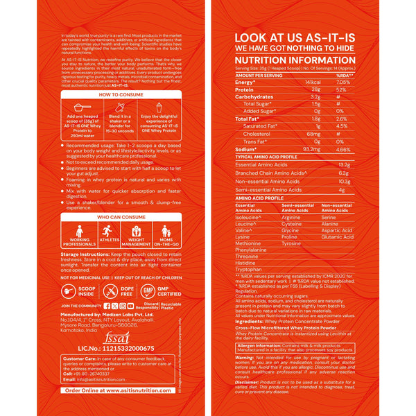 AS-IT-IS Nutrition Whey Protein Concentrate | Single Ingredient | Unflavoured