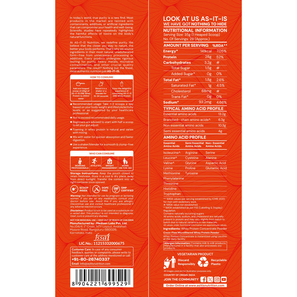 AS-IT-IS Nutrition Whey Protein Concentrate | Single Ingredient | Unflavoured