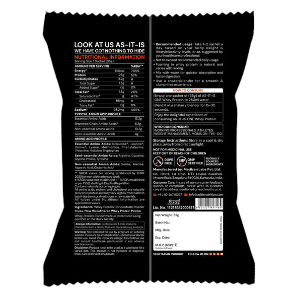 Whey Protein  Sachet 875gms(35g sachet pack of 25)
