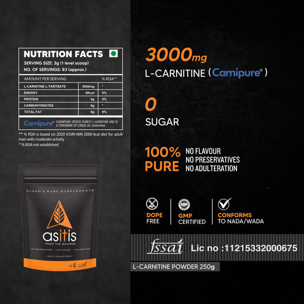AS-IT-IS Nutrition Pure L-Carnitine L-Tartarate Powder, Amino Acid for Energy & Performance