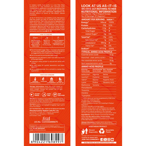 AS-IT-IS Nutrition Whey Protein Concentrate | Single Ingredient | Unflavoured