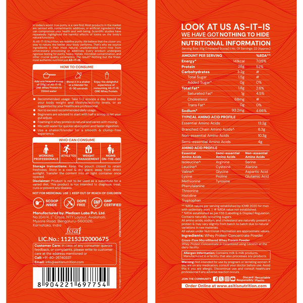 AS-IT-IS Nutrition Whey Protein Concentrate | Single Ingredient | Unflavoured