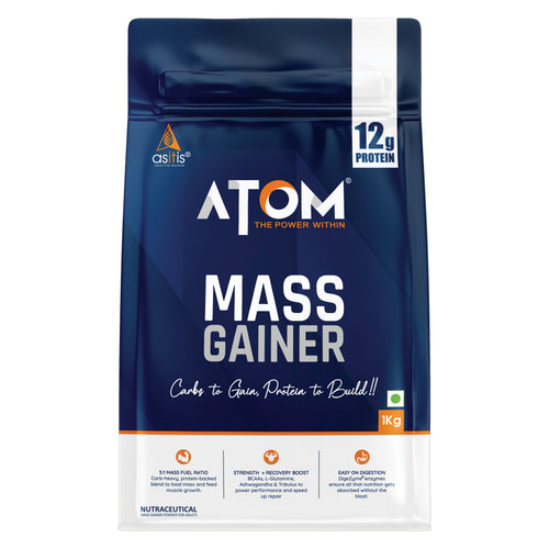 AS-IT-IS ATOM PWR Mass Gainer | 5:1 Carb-Protein Ratio | Powered with BCAA, L-Glutamine, Tribulus, Ashwagandha