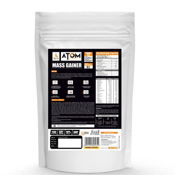 AS-IT-IS ATOM Mass Gainer | 5:1 Carb-Protein Ratio | Powered with BCAA, L-Glutamine, Tribulus, Ashwagandha