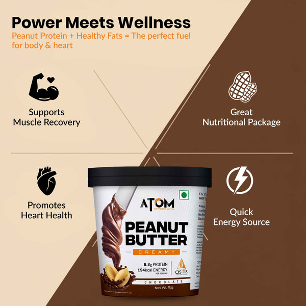 AS-IT-IS ATOM Chocolate Peanut Butter  1Kg | Gluten Free | Cholesterol Free