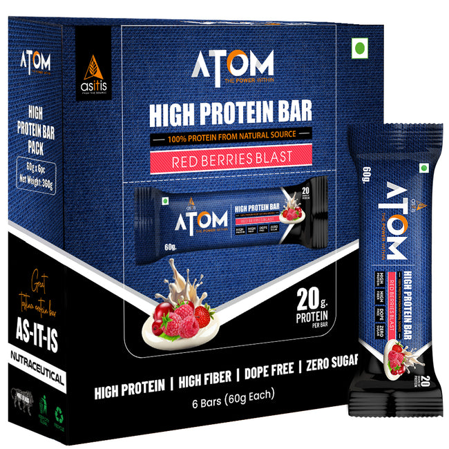 AS-IT-IS ATOM High Protein Bar | 20g Protein | Zero Transfat | Zero Added Sugar | Whey Protein Concentrate, Isolate & Hydrolysate as Protein Source | Pack of 6 (60g x 6)