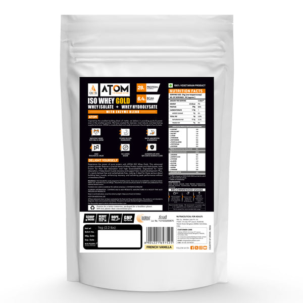 AS-IT-IS ATOM ISO Whey Gold 1Kg | 28g Protein | 100% Whey Protein Isolate | Prevents Muscle Loss | Faster Muscle Recovery