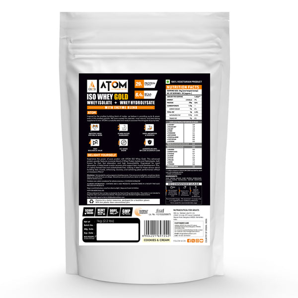 AS-IT-IS ATOM ISO Whey Gold 1Kg | 28g Protein | 100% Whey Protein Isolate | Prevents Muscle Loss | Faster Muscle Recovery