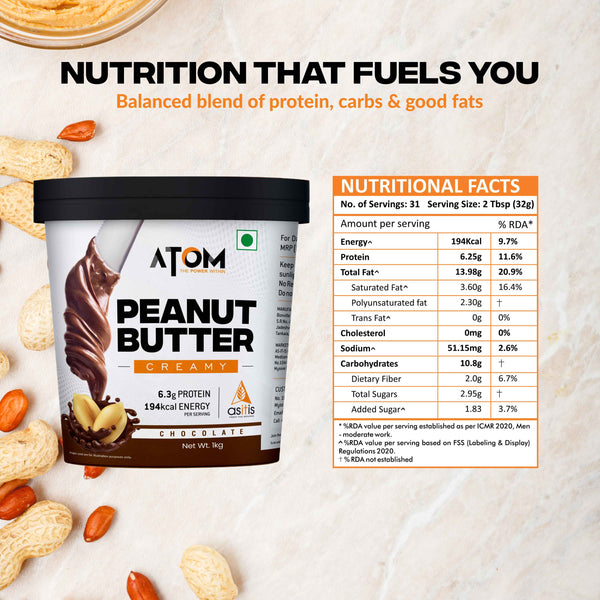 AS-IT-IS ATOM Chocolate Peanut Butter  1Kg | Gluten Free | Cholesterol Free