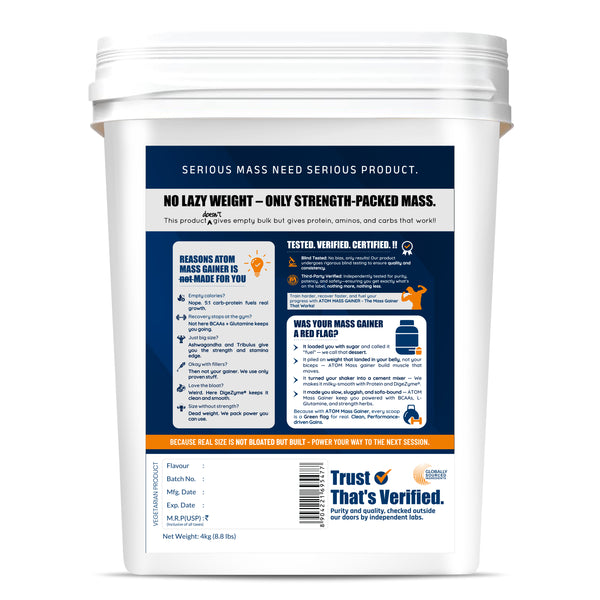 AS-IT-IS ATOM PWR Mass Gainer | 5:1 Carb-Protein Ratio | Powered with BCAA, L-Glutamine, Tribulus, Ashwagandha