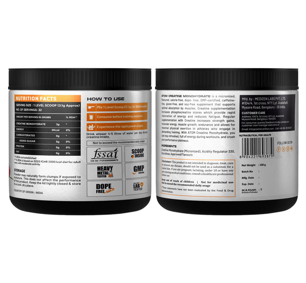 AS-IT-IS ATOM Creatine Monohydrate | Dope Free | Enhances Performance | Promotes Muscle Gains |