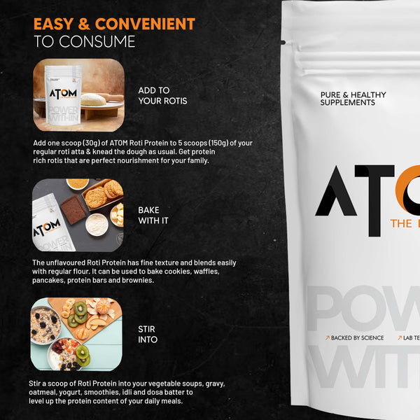 AS-IT-IS ATOM Roti Protein 1kg | Make Roti’s Protein Rich | Easy to use | 25g Protein per Serving