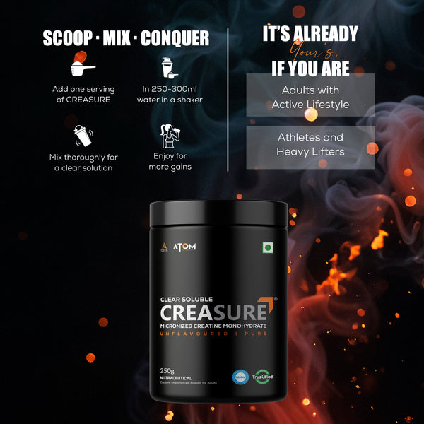 AS-IT-IS ATOM Creasure® Clear Soluble Creatine Monohydrate | Micronised & Unflavored