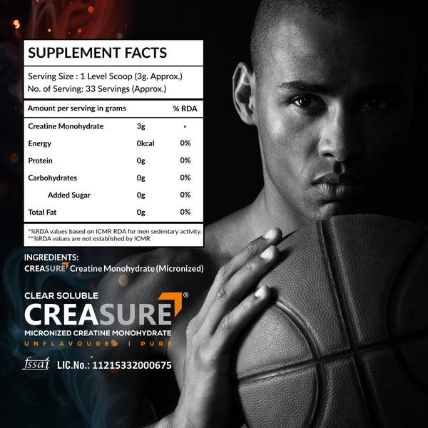 AS-IT-IS ATOM Creasure® 100% Soluble Creatine Monohydrate, Micronised & Unflavored,