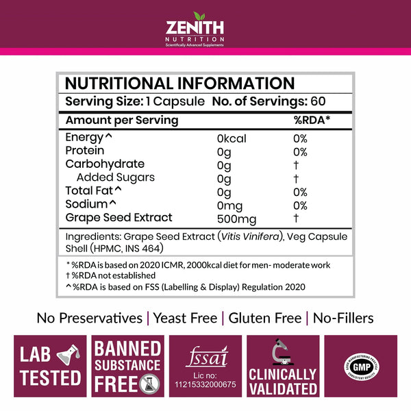 Resveratrol Grapeseed Ext  Red Wine Ext - 60 Veg caps