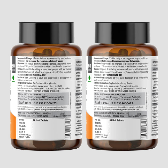 ATOM Iron & Folic Acid with Zinc | Vitamin C & B12 | 60 Veg Tablets