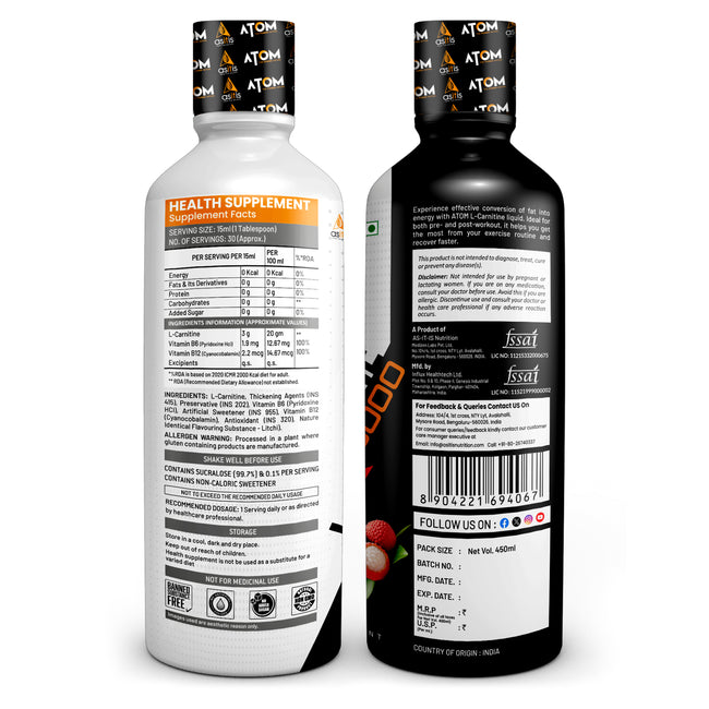 ATOM L- Carnitine 3000mg Liquid with Vit. B6, B12