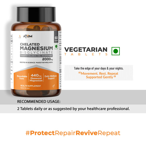 ATOM Chelated Magnesium Bisglycinate - 60 Tablets