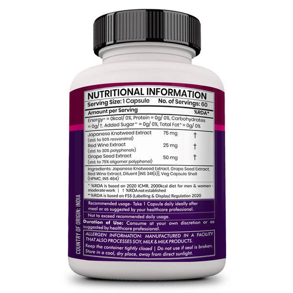 Resveratrol Grapeseed Ext  Red Wine Ext - 60 Veg caps