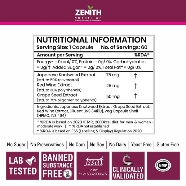 Resveratrol Grapeseed Ext  Red Wine Ext - 60 Veg caps
