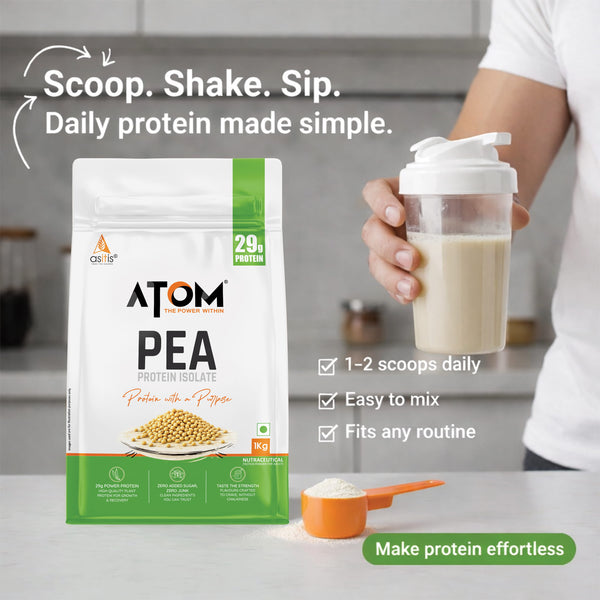 ATOM Pea Protein| 29g Protein| Peak Muscle Gains & Fast Recovery| Easy Digest| Vegan Smooth & Delicious