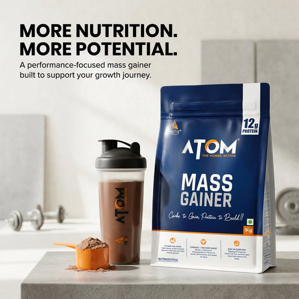 AS-IT-IS ATOM PWR Mass Gainer | 5:1 Carb-Protein Ratio | Powered with BCAA, L-Glutamine, Tribulus, Ashwagandha