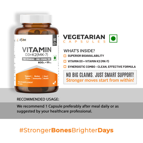 Vitamin D3 & K2 (MK-7) I 60 Veg Capsules
