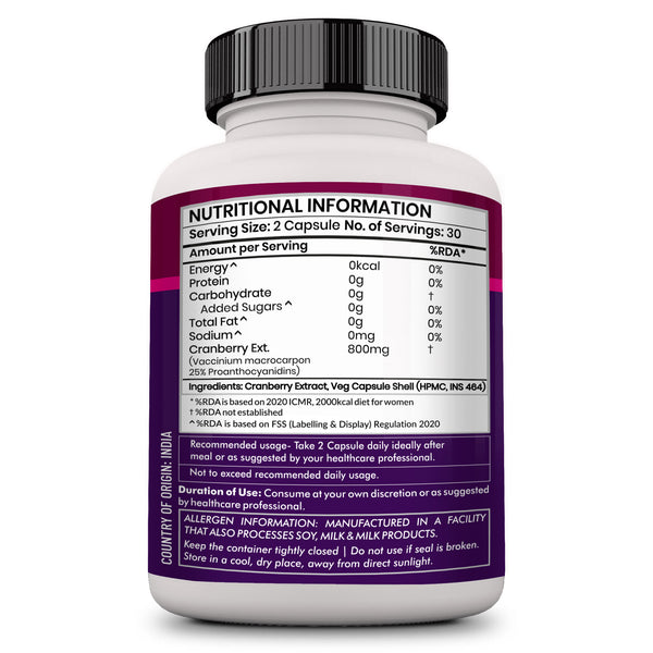 Cranberry Extract 800mg -  Rich in Antioxidants, Supports Urinary Tract Health, 60 Veg Capsules
