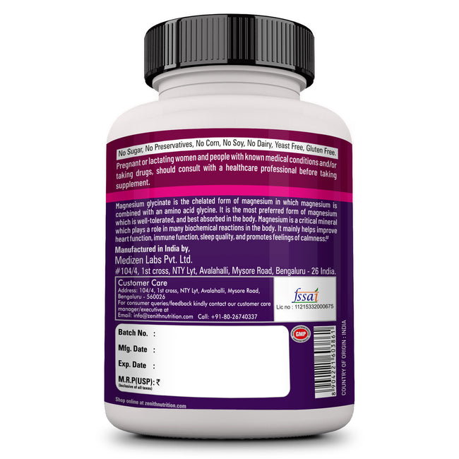 High Absorption Chelated Magnesium Glycinate 60 Vegetarian capsules | Supports Bone Health | Nerve & Muscle Function