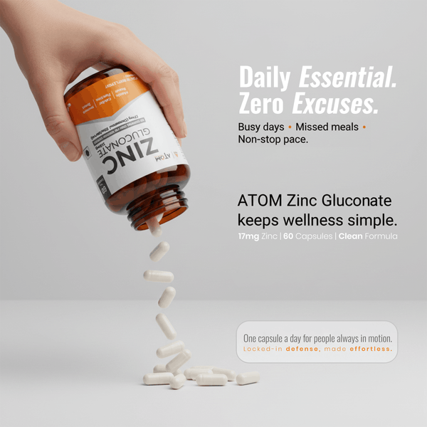 ATOM Zinc Gluconate 118mg I 17mg Elemental Zinc I 60 Veg Capsules