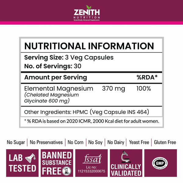 High Absorption Chelated Magnesium Glycinate 60 Vegetarian capsules | Supports Bone Health | Nerve & Muscle Function