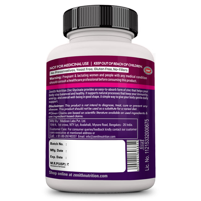 Zenith Nutrition Zinc Glycinate 12 mg 120 caps