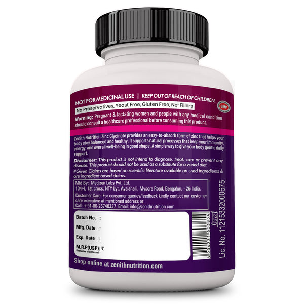 Zenith Nutrition Zinc Glycinate 12 mg 120 caps