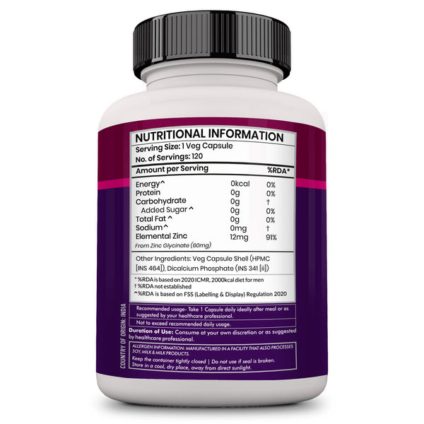 Zenith Nutrition Zinc Glycinate 12 mg 120 caps