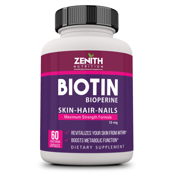 Zenith Nutrition Biotin 10000mcg with Bioperine - 60 Veg caps