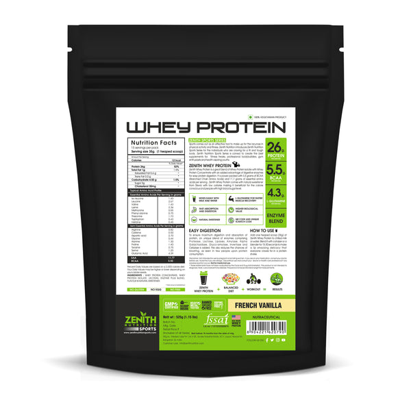 Zenith Whey Protein with Enzymes for Digestion | 26g protein | Natural Sweetener –  (French Vanilla)