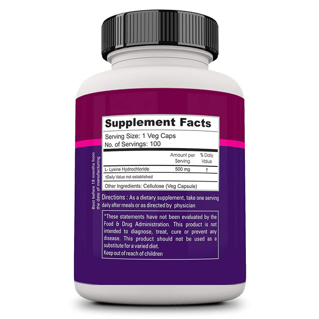 L- Lysine 500mg - 100 capsules