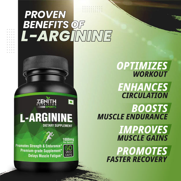 Zenith Sports L-Arginine - 60 VegiCaps | 1000mg per serving of 2 caps | Muscle Building | Promotes Stamina & Endurance
