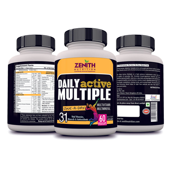 Zenith Nutrition Multivitamin for Men & Women with Astaxanthin, Piperine & Ginseng - 60 veg capsules | Daily Active Multiple with Antioxidant, Mineral & Vitamin Blend