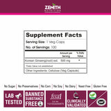 Zenith Nutrition Ginseng 500mg -  100 Veg Caps