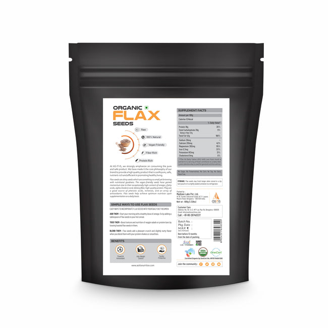 Organic Flax Seeds Online - 600g | Excellent Vegan Source Of Omega-3s | Antioxidant-Rich | Fibre-Rich | Nutritious
