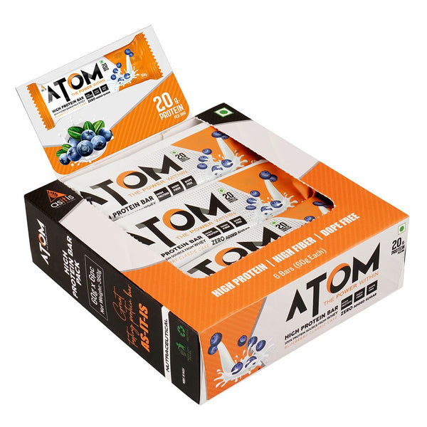 AS-IT-IS ATOM High Protein Bar | 20g Protein | Zero Transfat | Zero Added Sugar | Whey Protein Concentrate, Isolate & Hydrolysate as Protein Source | Pack of 6 (60g x 6)