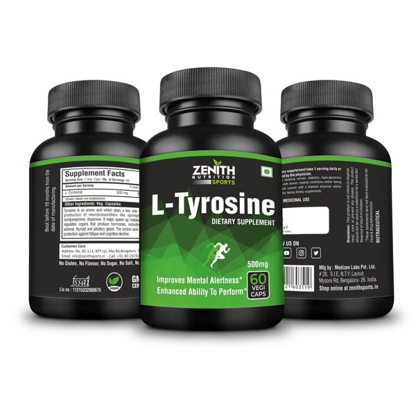 Zenith Sports L-Tyrosine 500 mg, 60 Capsules| Improves Metabolism | Healthy Nervous System