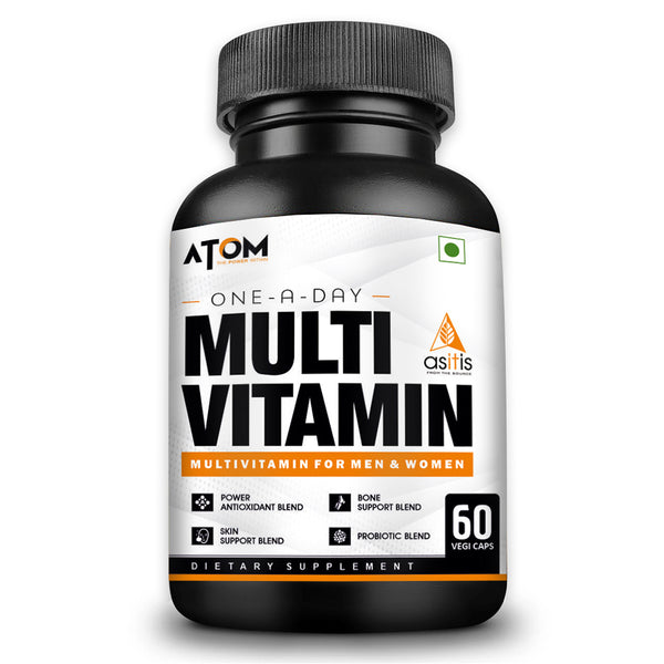 AS-IT-IS ATOM Multivitamin for Men & Women - 60 capsules | 31 Vital Nutrients | Designed as per RDA | Supports Bone & Skin Health | Powerful Antioxidant | With Probiotic Blend
