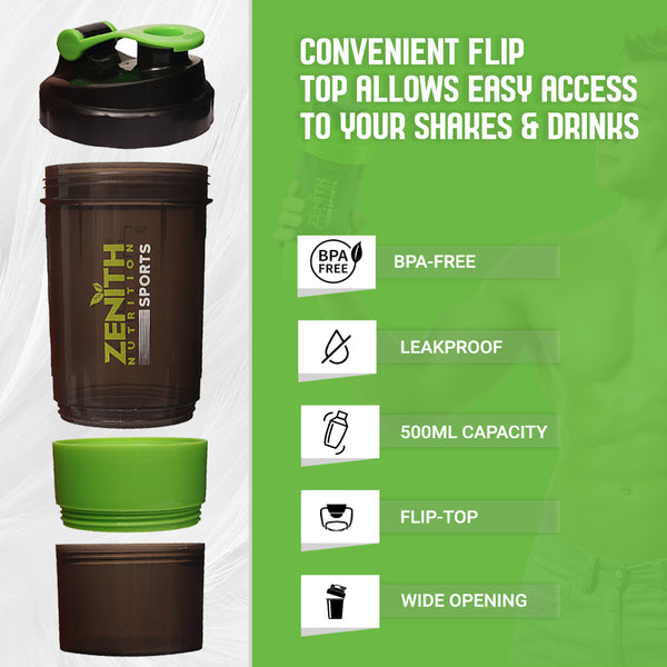 Zenith Sports Protein Shaker Bottle | BPA Free | Leak-proof – 500ml