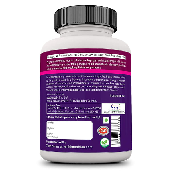 High Absorption Chelated Iron & Vitamin C - 120 Veg capsules | Boosts Immunity | Easier of Stomach