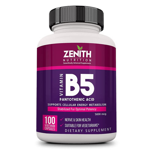 Zenith Nutrition Pantothenic Acid (Vitamin B5) 5000mcg, Energy & Metabolism - 100 Veg capsules